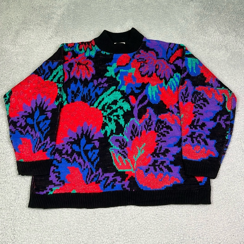 Vintage All Over Print Floral Knit Crewneck Sweater